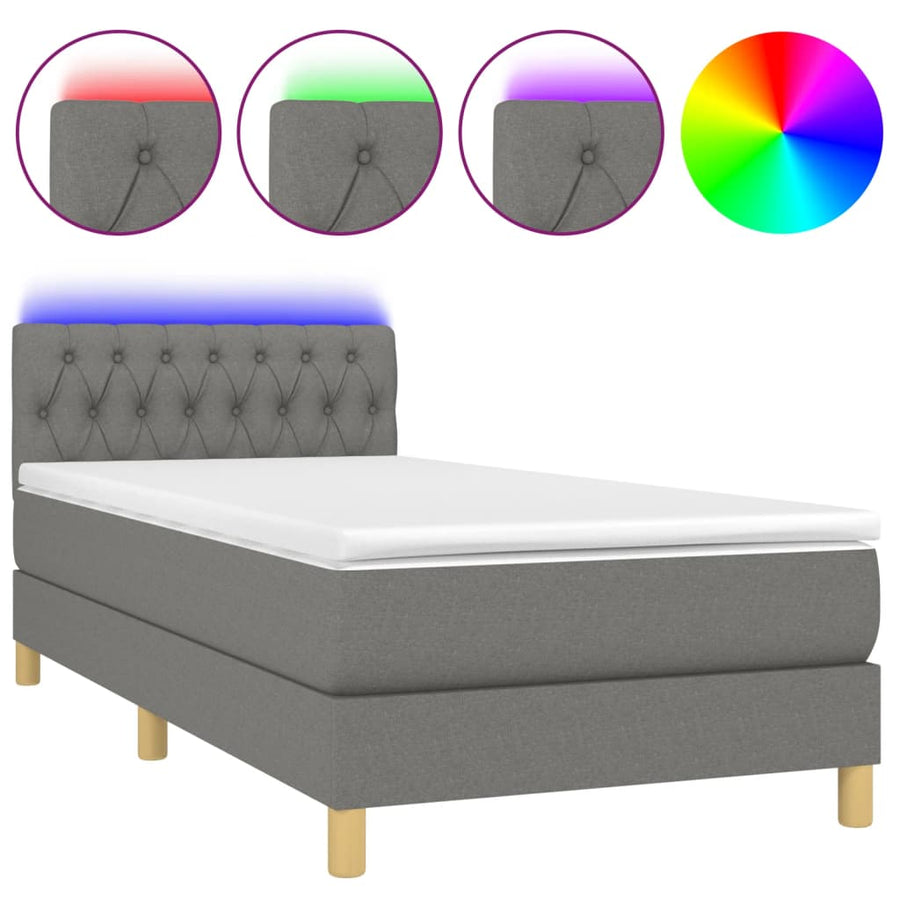 Boxspring met matras en LED stof donkergrijs 90x190 cm 90 x 190 cm Donkergrijs