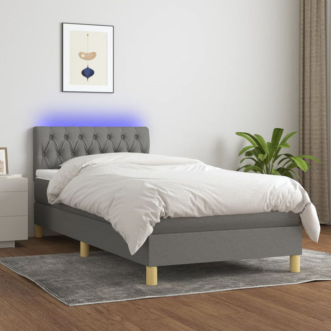 Boxspring met matras en LED stof donkergrijs 90x190 cm 90 x 190 cm Donkergrijs