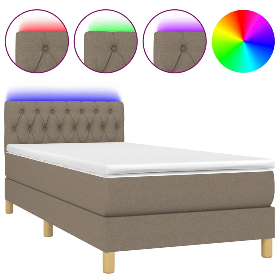 Boxspring met matras en LED stof taupe 90x190 cm 90 x 190 cm Getuft ontwerp