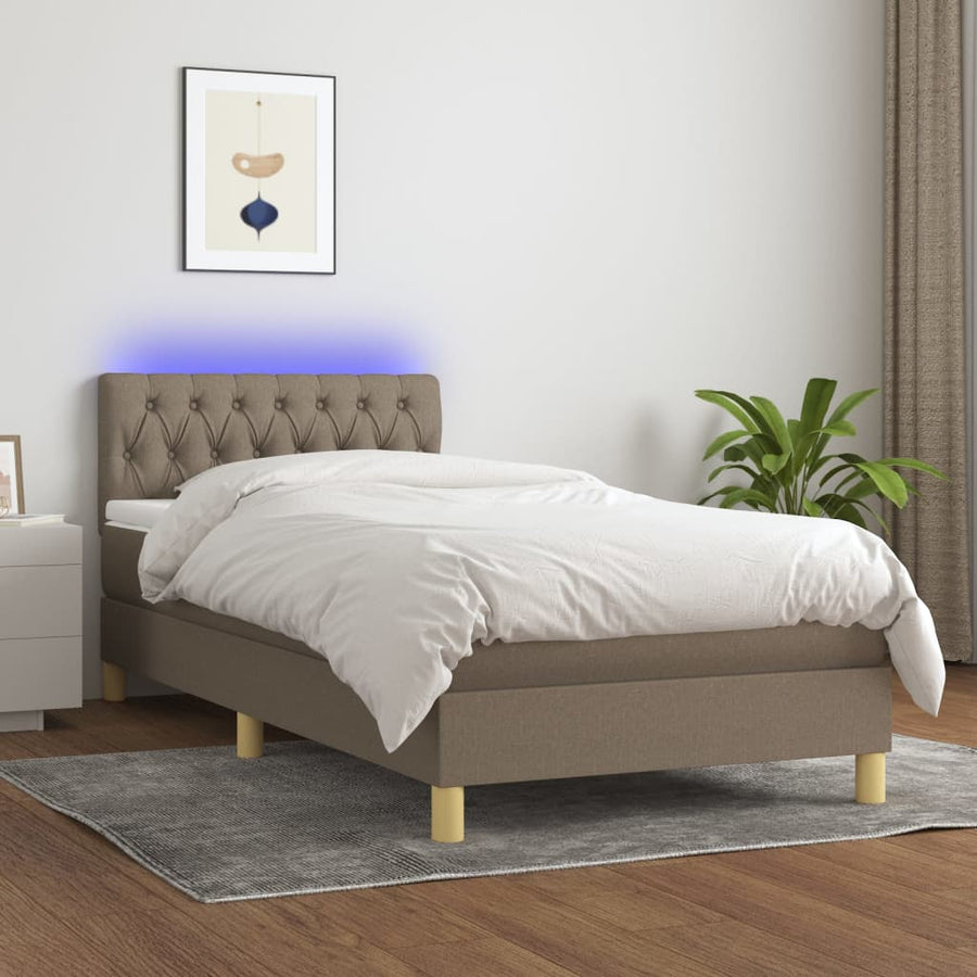 Boxspring met matras en LED stof taupe 90x190 cm 90 x 190 cm Getuft ontwerp