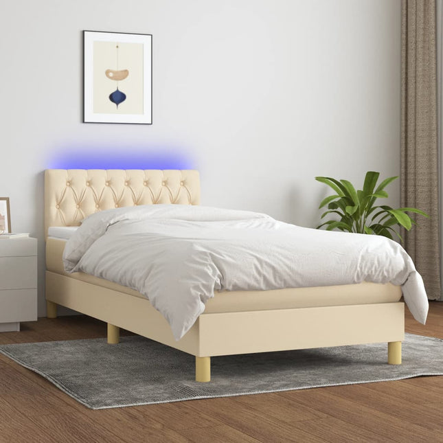 Boxspring met matras en LED stof crèmekleurig 90x190 cm