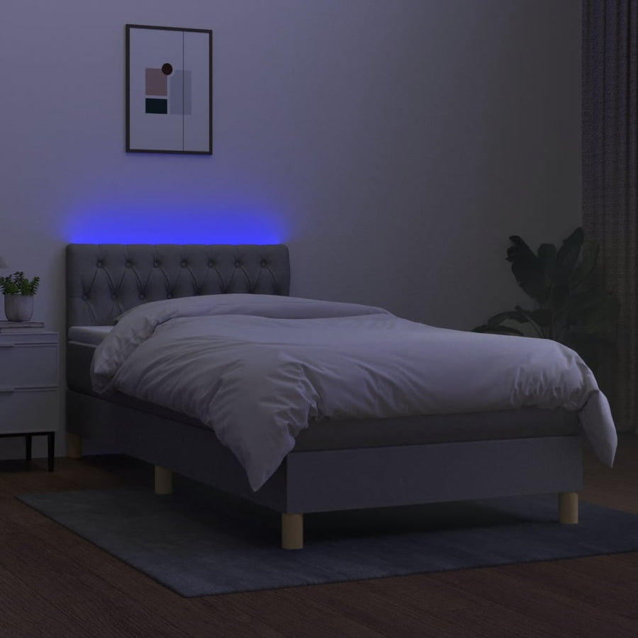 Boxspring met matras en LED stof lichtgrijs 90x200 cm 90 x 200 cm Lichtgrijs