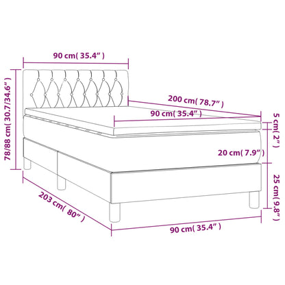 Boxspring met matras en LED stof lichtgrijs 90x200 cm 90 x 200 cm Lichtgrijs