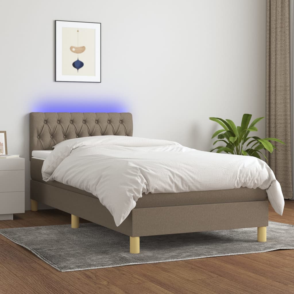 Boxspring Met Matras En Led Stof 80X200 Cm Taupe 90 x 200 cm Getuft ontwerp