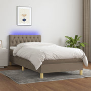Box spring with mattress and LED fabric taupe 80x200 cm