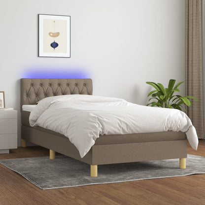 Boxspring Met Matras En Led Stof 80X200 Cm Taupe 90 x 200 cm Getuft ontwerp
