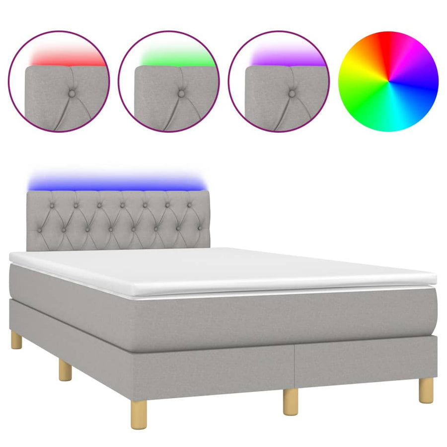 Boxspring Met Matras En Led Stof Lichtgrijs 120X200 Cm Lichtgrijs 120 x 200 cm Getuft ontwerp
