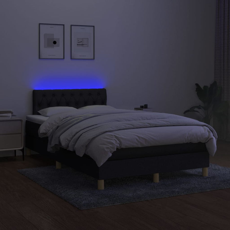 Boxspring Met Matras En Led Stof Zwart 120X200 Cm 120 x 200 cm Getuft ontwerp