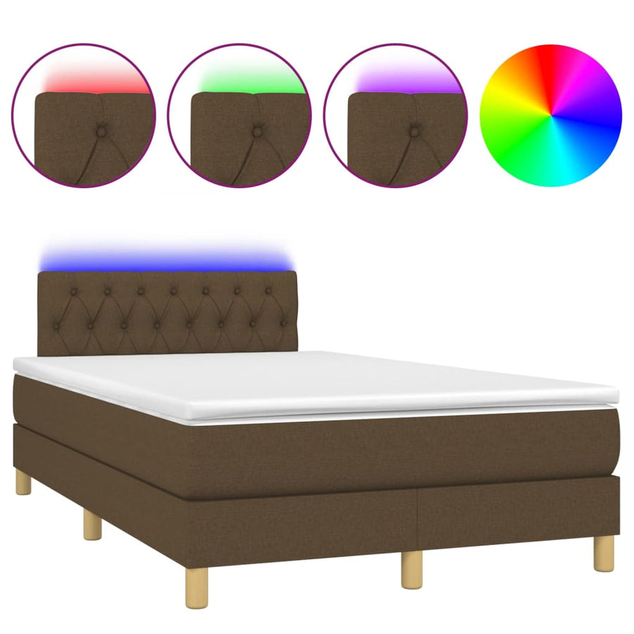 Boxspring met matras en LED stof donkerbruin 120x200 cm 120 x 200 cm Donkerbruin