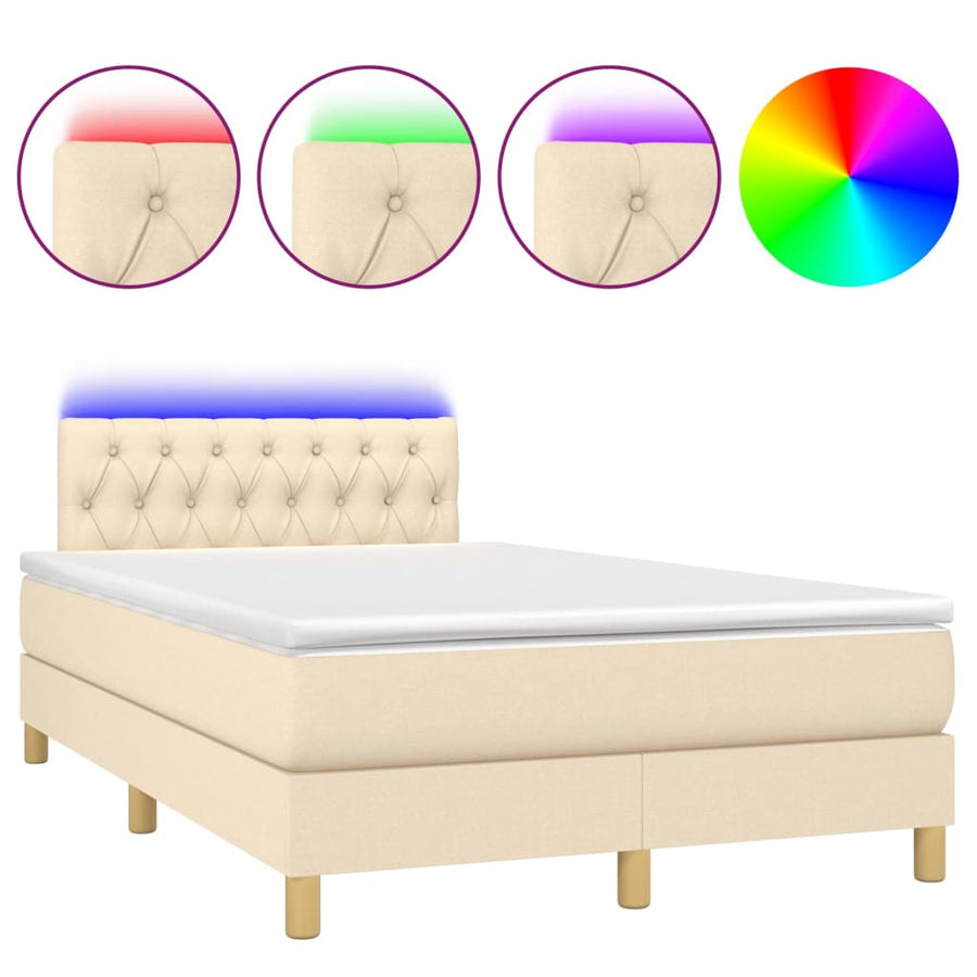 Boxspring Met Matras En Led Stof Crèmekleurig 120X200 Cm 120 x 200 cm Getuft ontwerp