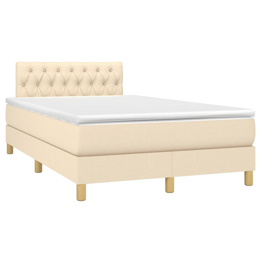 Boxspring Met Matras En Led Stof Crèmekleurig 120X200 Cm 120 x 200 cm Getuft ontwerp
