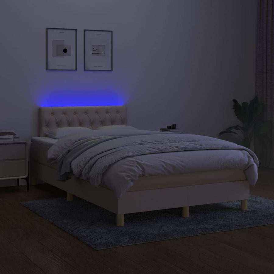 Boxspring Met Matras En Led Stof Crèmekleurig 120X200 Cm 120 x 200 cm Getuft ontwerp