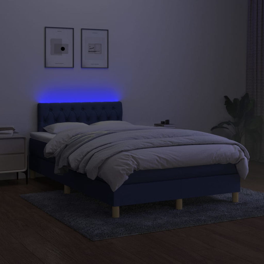Boxspring Met Matras En Led Stof Blauw 120X200 Cm 120 x 200 cm Getuft ontwerp