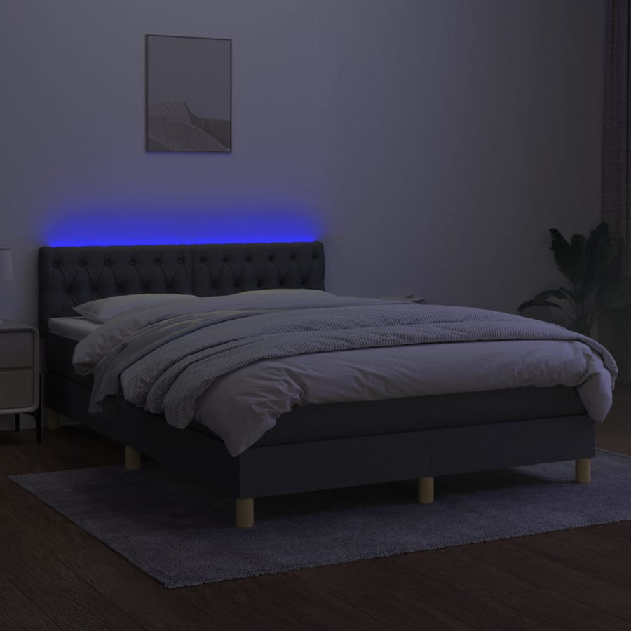 Boxspring met matras en LED stof donkergrijs 140x190 cm 140 x 190 cm Donkergrijs