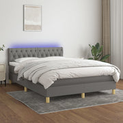 Boxspring 140x190 cm donkergrijs met matras en LED