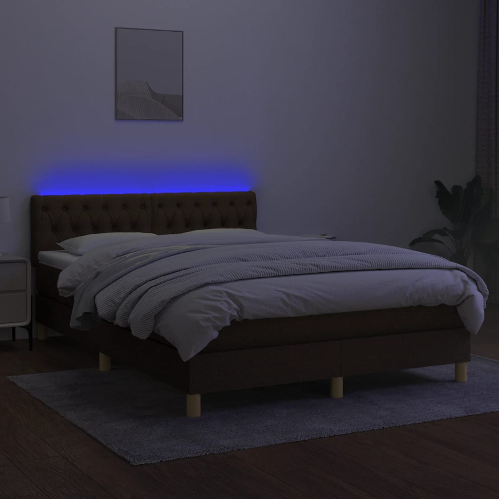 Boxspring Met Matras En Led Stof Donkerbruin 140 x 190 cm Getuft ontwerp