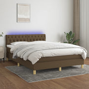 Boxspring 140x190 cm donkerbruin met matras en LED