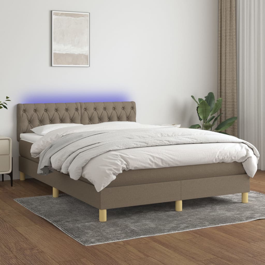 Boxspring Met Matras En Led Stof Taupe 140 x 190 cm Getuft ontwerp