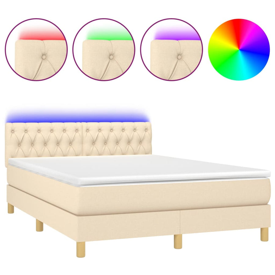 Boxspring met matras en LED stof crèmekleurig 140x190 cm