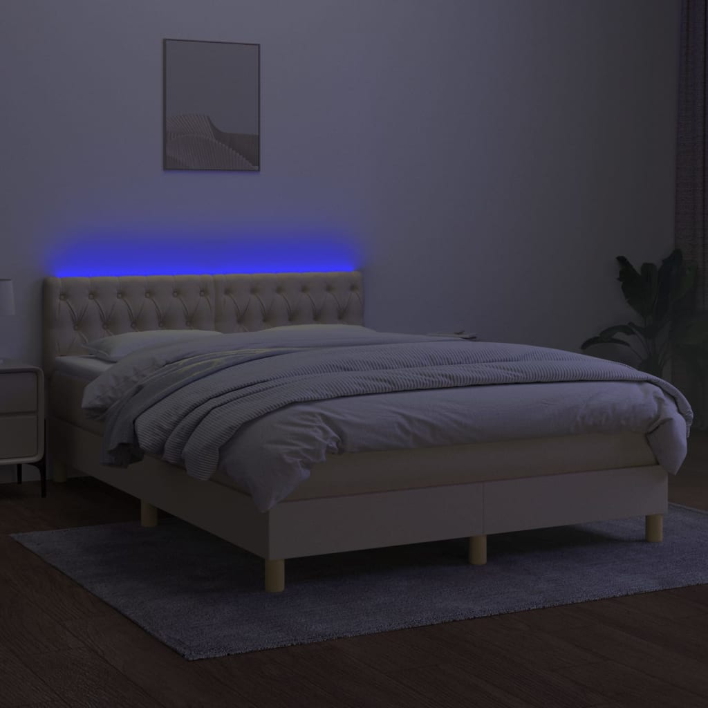 Boxspring met matras en LED stof crèmekleurig 140x190 cm