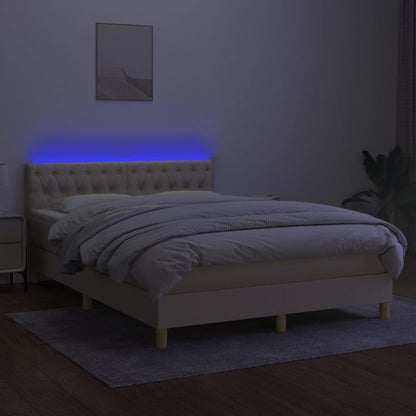 Boxspring met matras en LED stof crèmekleurig 140x190 cm