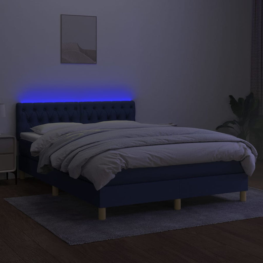 Boxspring met matras en LED stof blauw 140x190 cm 140 x 190 cm Getuft ontwerp