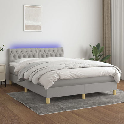 Boxspring met matras en LED stof lichtgrijs 140x200 cm 140 x 200 cm Getuft ontwerp