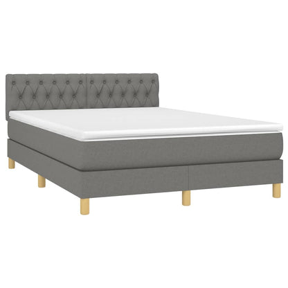 Boxspring met matras en LED stof donkergrijs 140x200 cm 140 x 200 cm Donkergrijs