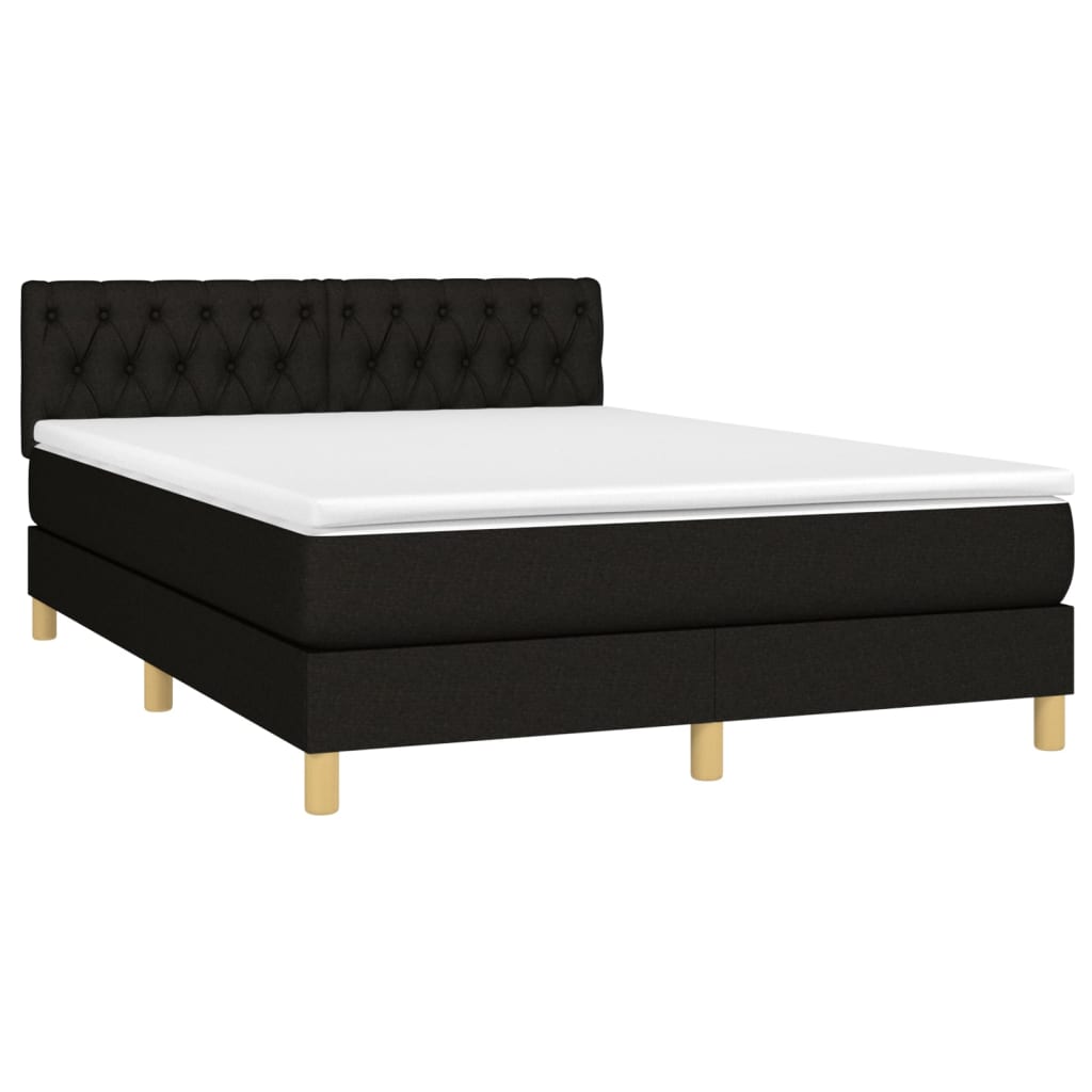 Boxspring met matras en LED stof zwart 140x200 cm 140 x 200 cm Zwart