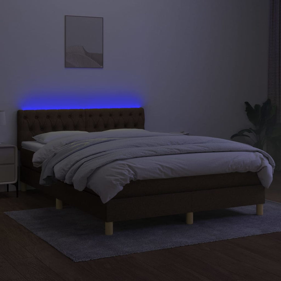 Boxspring Met Matras En Led Stof Donkerbruin 140 x 200 cm Getuft ontwerp
