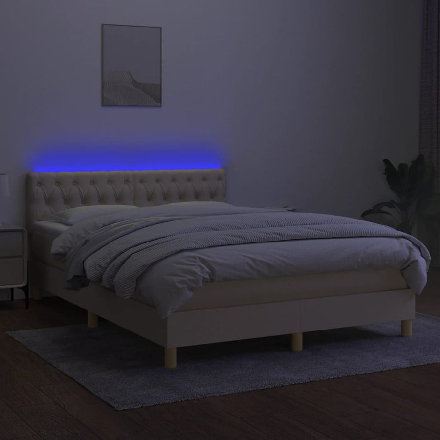 Boxspring met matras en LED stof crèmekleurig 140x200 cm