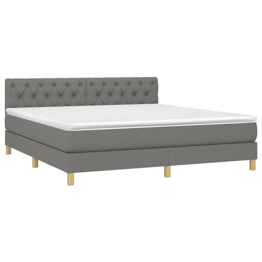 Boxspring met matras en LED stof donkergrijs 160x200 cm 160 x 200 cm Donkergrijs