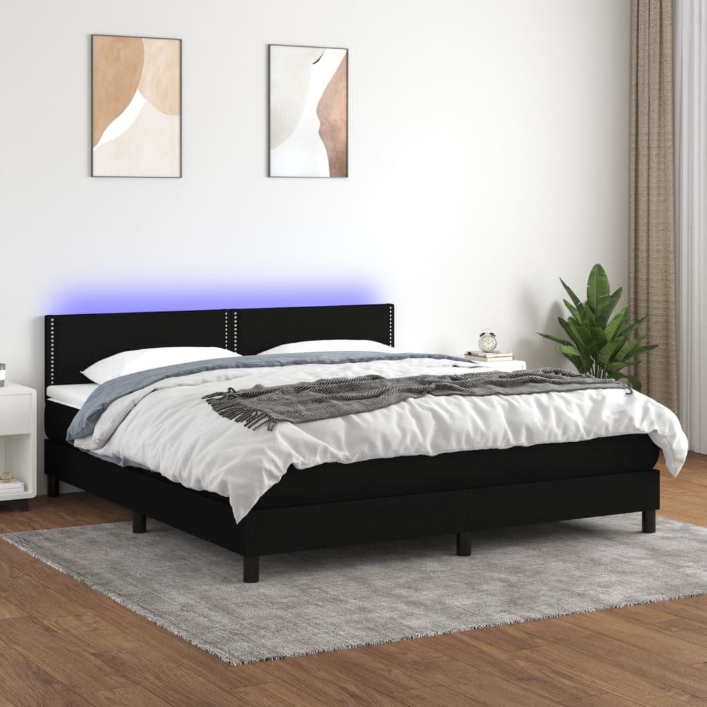 Boxspring met matras en LED stof zwart 160x200 cm 160 x 200 cm Zwart