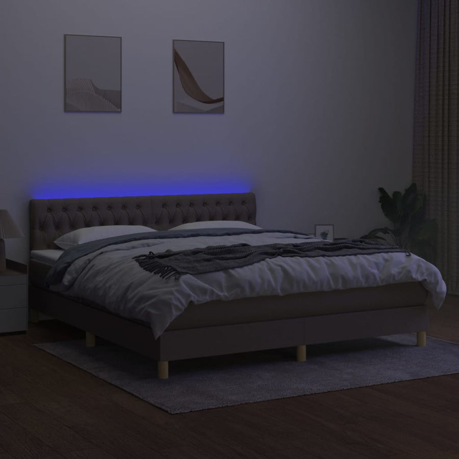Boxspring Met Matras En Led Stof Taupe 160 x 200 cm Getuft ontwerp