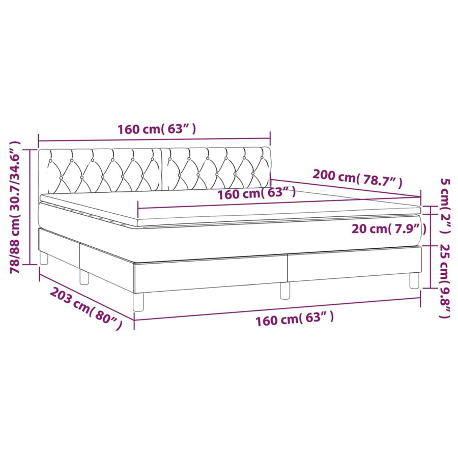 Boxspring met matras en LED stof crèmekleurig 160x200 cm