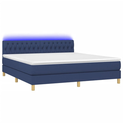Boxspring met matras en LED stof blauw 160x200 cm 160 x 200 cm Blauw