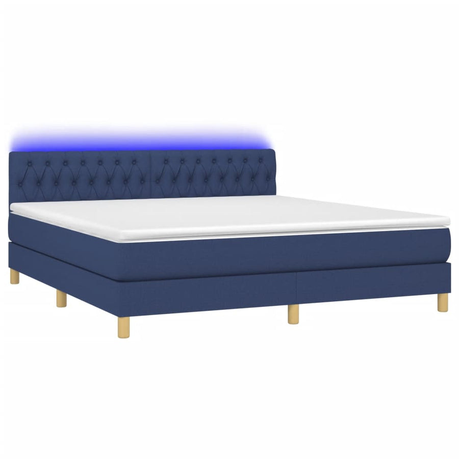 Boxspring met matras en LED stof blauw 160x200 cm 160 x 200 cm Blauw