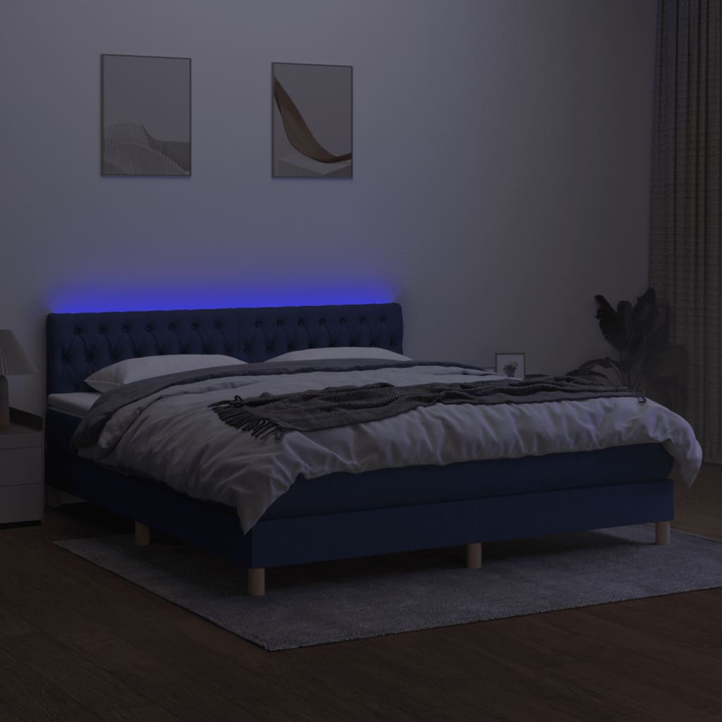 Boxspring met matras en LED stof blauw 160x200 cm 160 x 200 cm Blauw