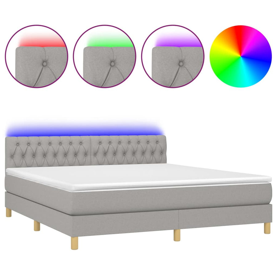 Boxspring met matras en LED stof lichtgrijs 180x200 cm 180 x 200 cm Lichtgrijs