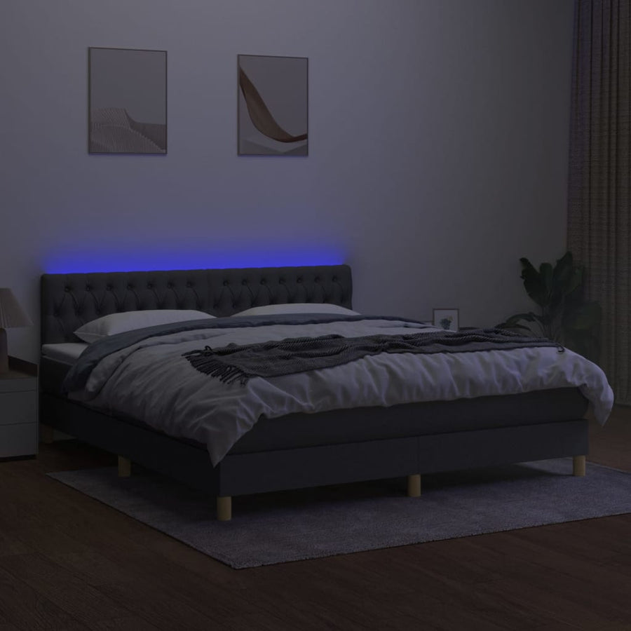 Boxspring met matras en LED stof donkergrijs 180x200 cm 180 x 200 cm Getuft ontwerp