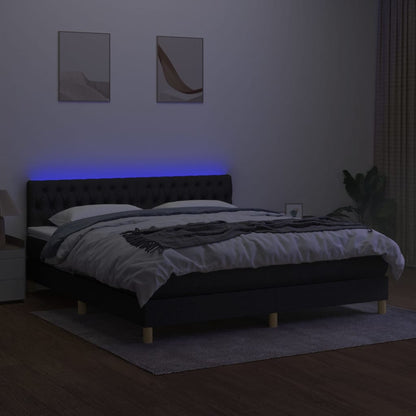 Boxspring met matras en LED stof zwart 180x200 cm 180 x 200 cm Getuft ontwerp