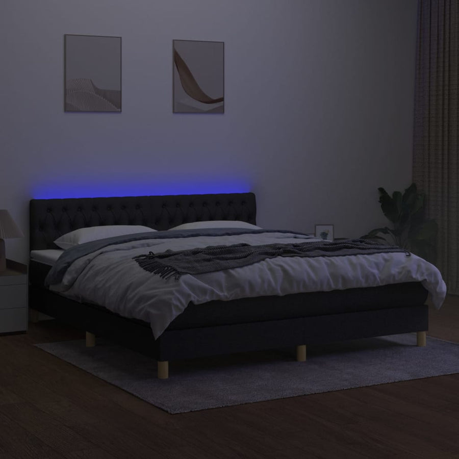 Boxspring met matras en LED stof zwart 180x200 cm 180 x 200 cm Getuft ontwerp
