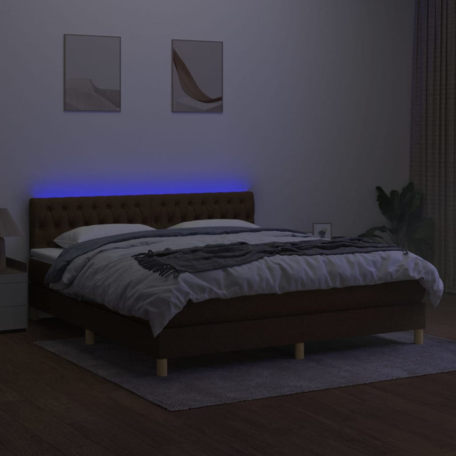 Boxspring Met Matras En Led Stof Donkerbruin 180 x 200 cm Getuft ontwerp
