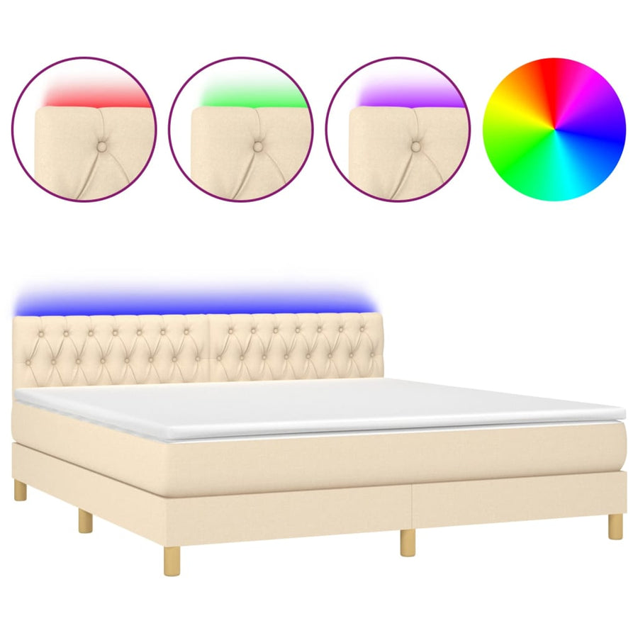 Boxspring Met Matras En Led Stof Crèmekleurig 180X200 Cm 180 x 200 cm Getuft ontwerp