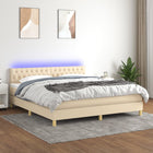 Boxspring Met Matras En Led Stof Crèmekleurig 180X200 Cm 180 x 200 cm Getuft ontwerp