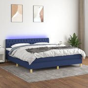 Boxspring met matras 180x200 cm blauw stof LED