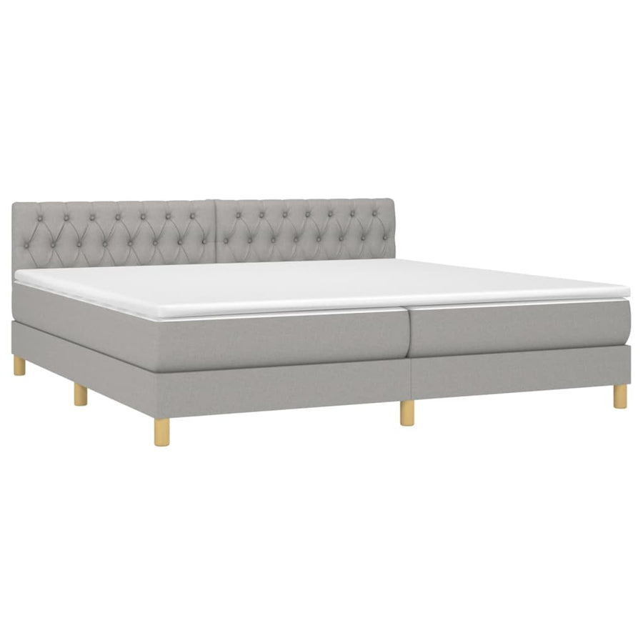 Boxspring met matras en LED stof lichtgrijs 200x200 cm 200 x 200 cm Getuft ontwerp