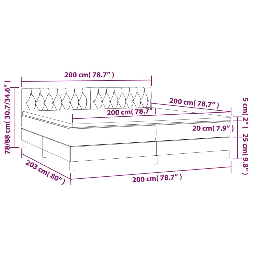 Boxspring met matras en LED stof lichtgrijs 200x200 cm 200 x 200 cm Getuft ontwerp