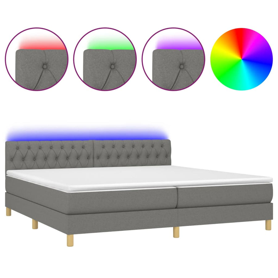 Boxspring met matras en LED stof donkergrijs 200x200 cm 200 x 200 cm Getuft ontwerp