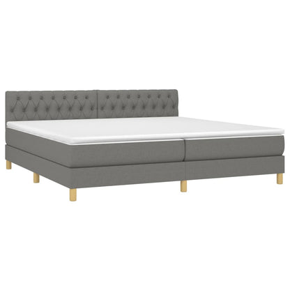 Boxspring met matras en LED stof donkergrijs 200x200 cm 200 x 200 cm Getuft ontwerp